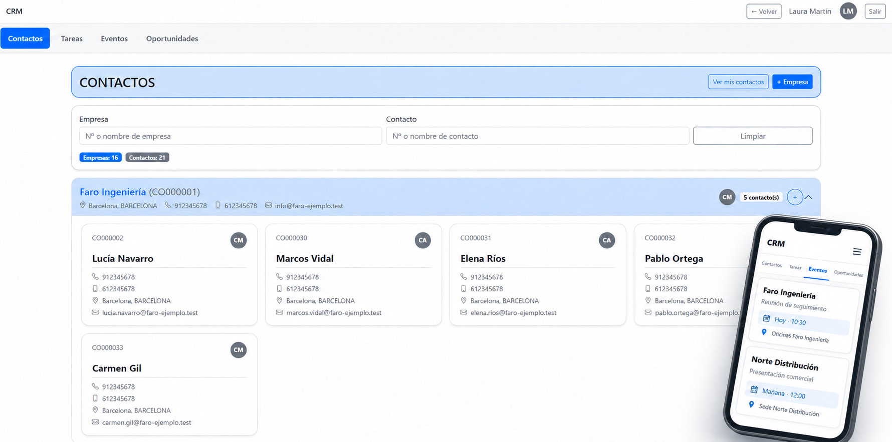 CRM en ordenador y dispositivo móvil
